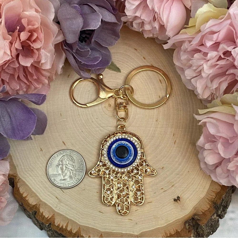 Bohemian Crystal Hamsa Hand with Evil Eye Keychain - Picture 15 of 15